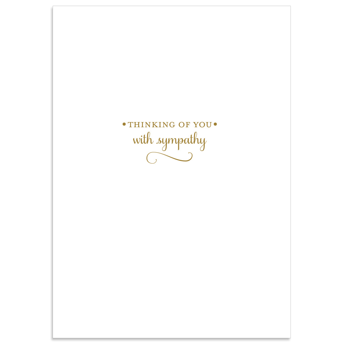 The Amelie Condolences Card features "Thinking of You with Sympathy" elegantly embossed in gold foil on a pristine white background, and includes a printed lined envelope.