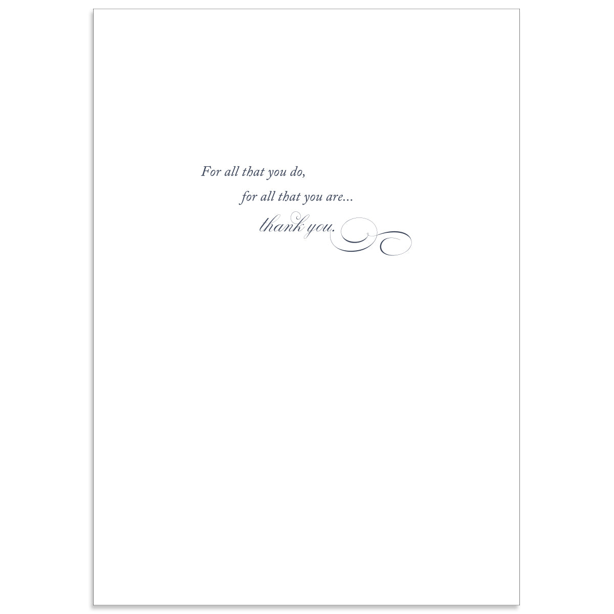 The Annalise Thank You Card features the message "For all that you do, for all that you are... thank you," written in an elegant font on a plain white background and includes a lined envelope.