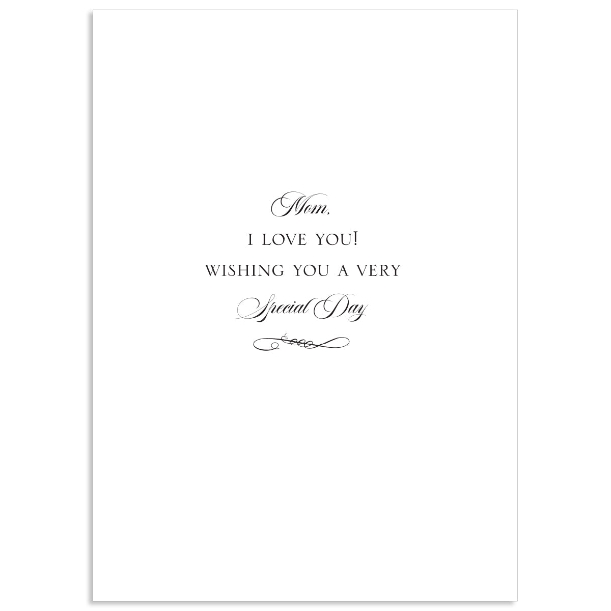 The Wildflower Bouquet Happy Mother's Day Card features elegant script with the message "Mom, I love you! Wishing you a very special day," enhanced by shimmering gold foil and comes with a printed lined envelope.