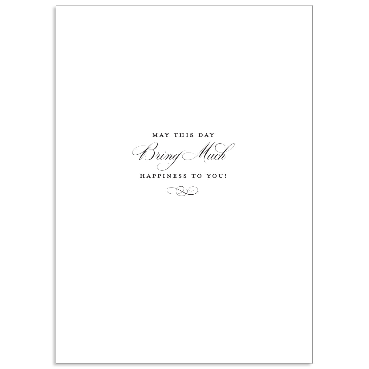 The Floral Wreath Mom Card is a minimalist 5" x 7" greeting card featuring the text "May this day bring much happiness to you!" elegantly scripted on a white background and paired with a printed lined envelope for added charm.