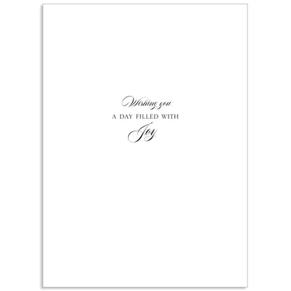 The Wildflower Meadow Happy Mother's Day Card features an elegant, scripted message: "Wishing you a day filled with joy." Its interior sentiment stands out brilliantly and comes with a sophisticated printed lined envelope.