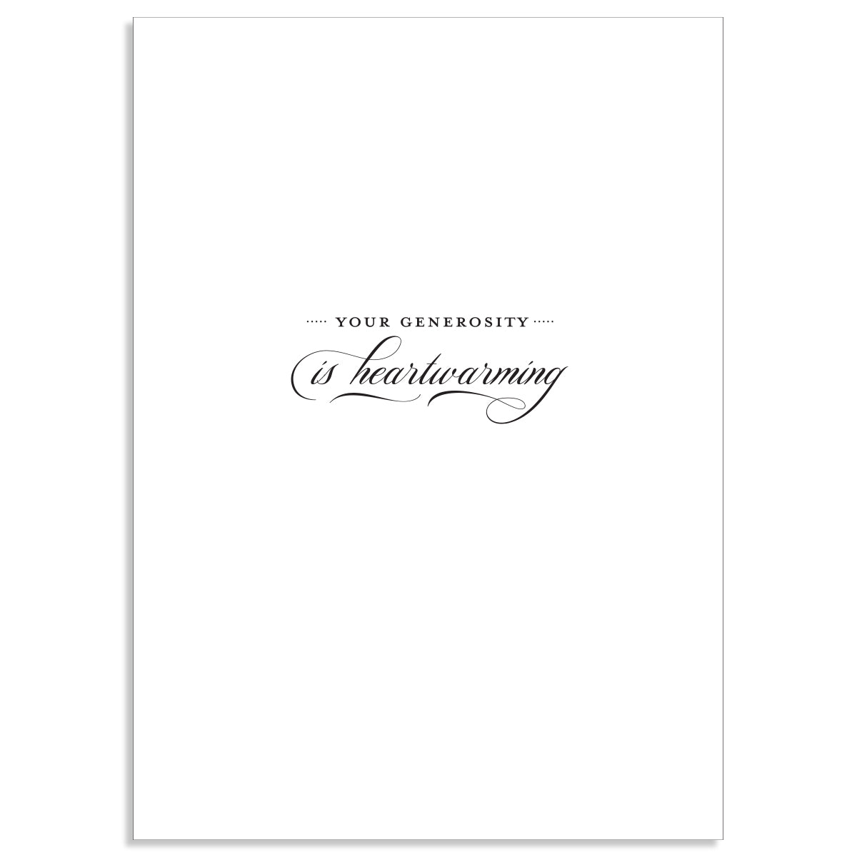 The Faded Rose Thank You Card features a white card with "Your generosity is heartwarming" in elegant black script, tucked inside a printed lined envelope with gold foil accents.