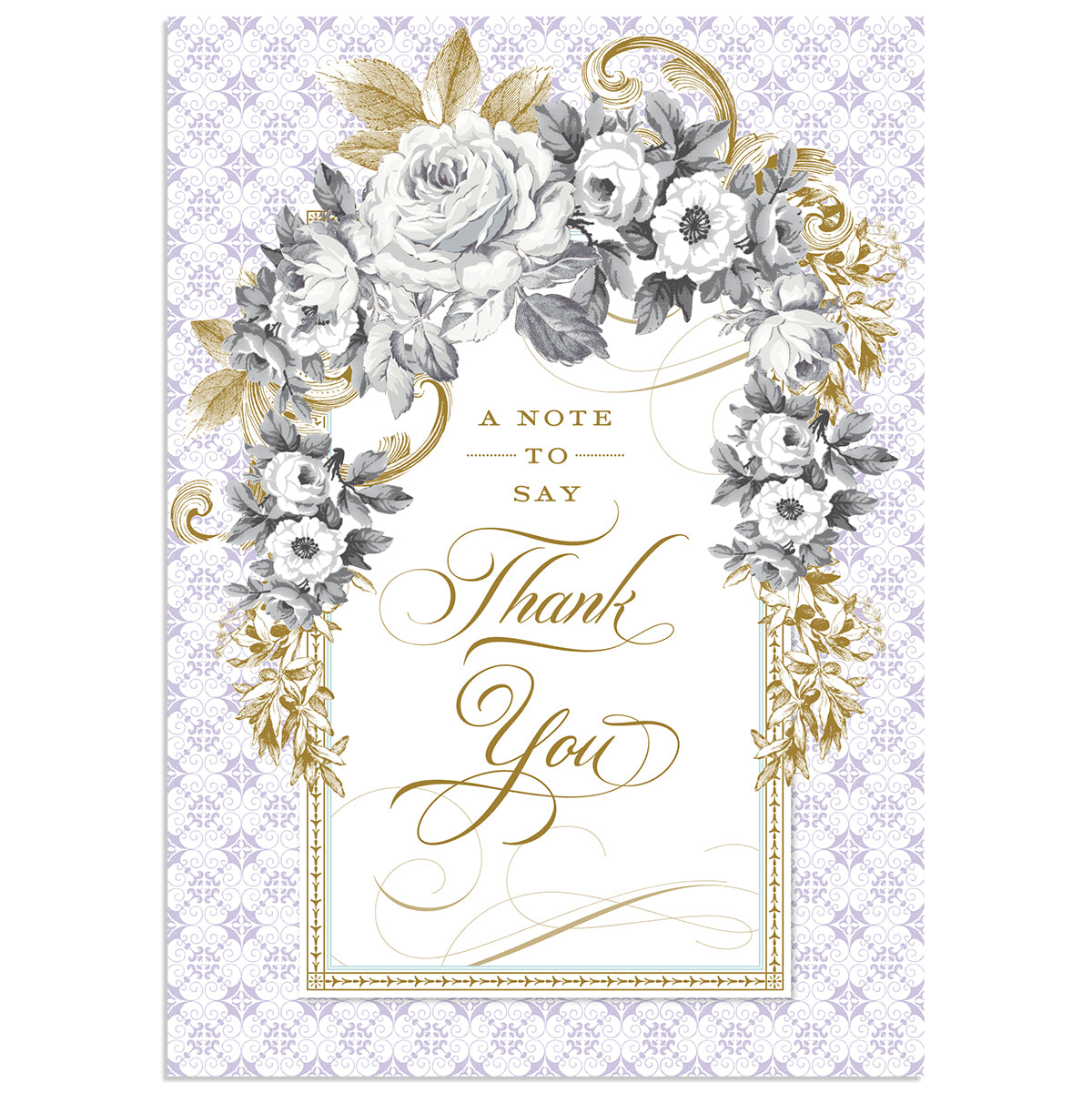 The Faded Rose Thank You Card features a floral design and elegant script with the words "A Note to Say Thank You." It includes a printed lined envelope that enhances its elegance and reflects your generous spirit.