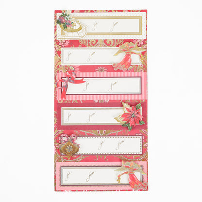 Add a festive finishing touch to your presents with the Timeless Red & Gold 3D Labels 24 ct—a set of Christmas gift tags featuring elegant red and gold designs, including illustrations of an angel, poinsettia, sleigh, and ribbon. These beautifully crafted vertical tags instantly elevate any holiday wrapping with their charming three-dimensional look.