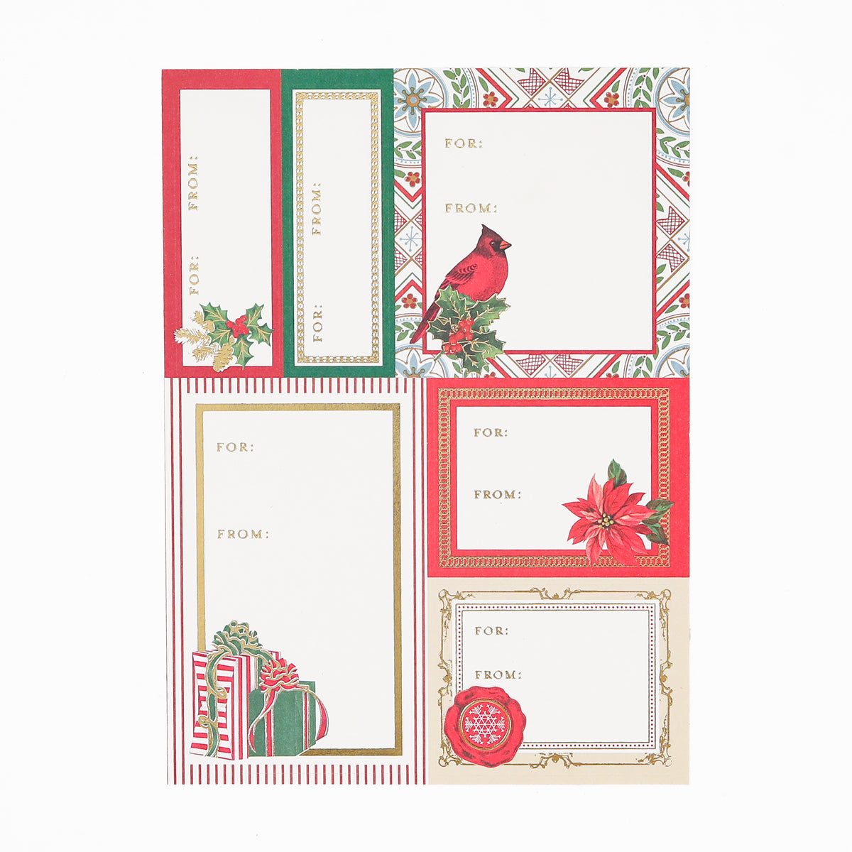 Add a cheerful touch to your gifts with the Classic Yuletide Labels 72 ct—a set of six rectangular holiday gift tags per sheet featuring “For” and “From” fields and festive designs like cardinals, poinsettias, wrapped gifts, and red-green borders. These classic Christmas labels are perfect for organizing holiday stickers or decorating packages throughout the season.