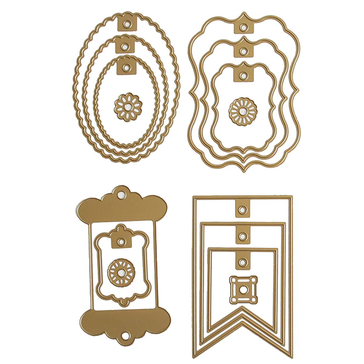 A set of Gift Tag Compendium Dies shapes that can be personalized.