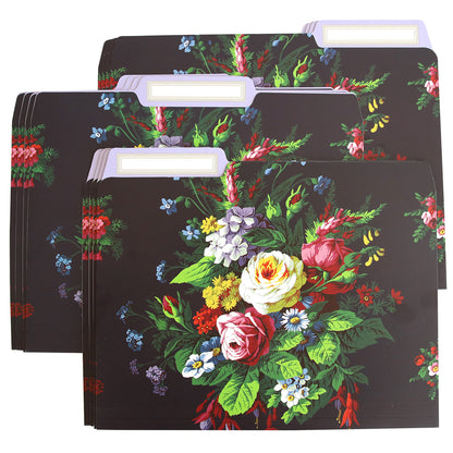 Four Astrid Floral File Folders, including 3 tab dividers, on a black background.