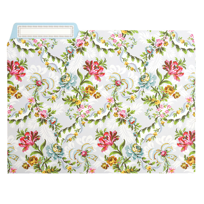 An envelope with a Phoebe Floral File Folders pattern on it, perfect for organizing documents with tab dividers or folders.