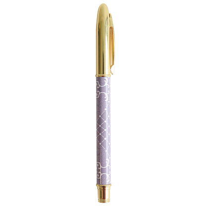The Astrid Tonal Gift Pen is an elegant decorative ballpoint pen with a gold finish and patterned purple barrel, a perfect accessory for any stationery enthusiast.