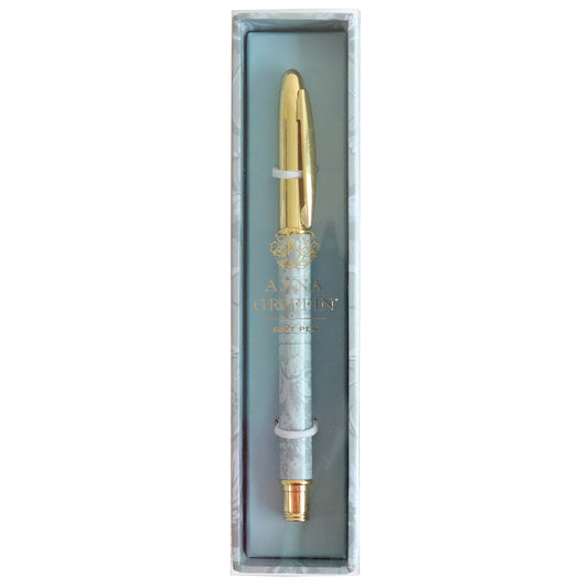 An elegant Phoebe Blue Gift Pen inside a presentation box with branding on the display window.