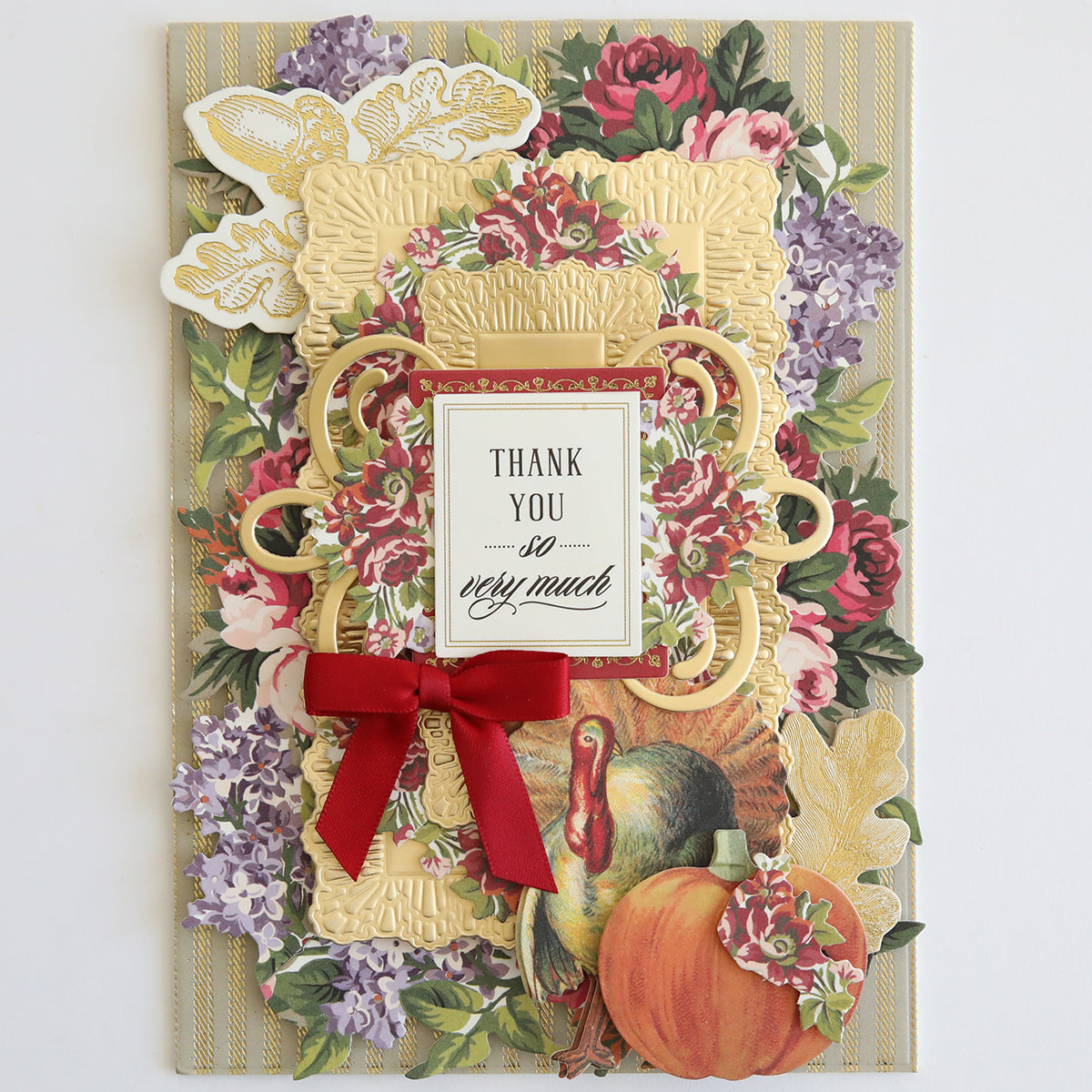 The "Harvest Border Stickers" feature intricate floral and pumpkin motifs, with a decorative red bow and golden designs, predominantly in purple and gold hues, complemented by elegant fall flowers.