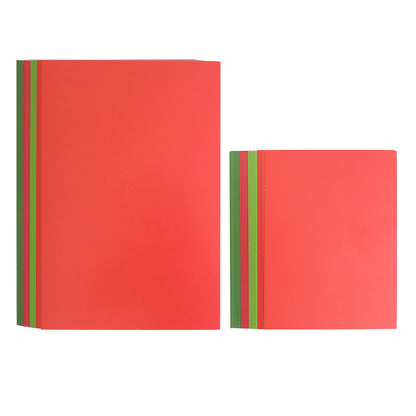 Two stacks of Holiday Coated Cardstock—one large and one small in festive red and green—are arranged side by side on a white background, making them an ideal choice for foil holiday projects.