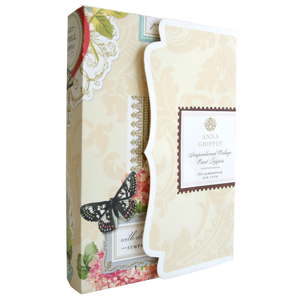 Elegant handmade Inspirational Collage Card Toppers with floral designs and a butterfly motif.