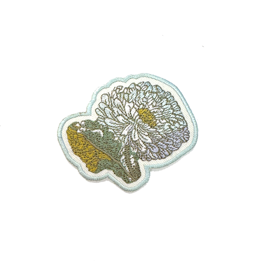 Introducing the Members Only Badge August 2024, an embroidered patch featuring a beautifully detailed flower with white petals, a vibrant yellow center, and accompanying green leaves. This exclusive heat transfer patch is perfect for your collection in 2024, adding a touch of elegance to any outfit.