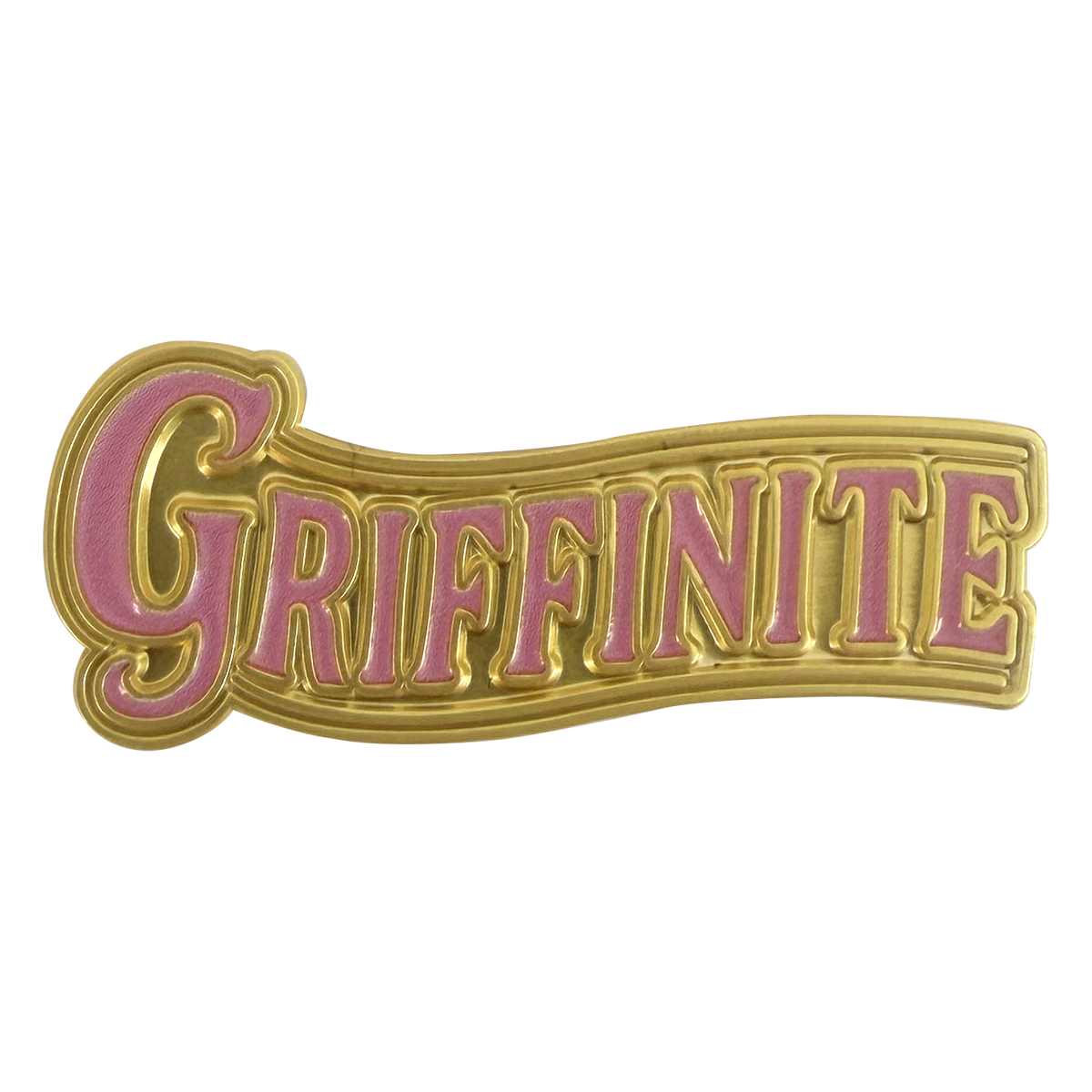 A gold and pink enamel January 2026 Members Only pin with "GRIFFINITE" in bold on a white background, paired with an exclusive lanyard.