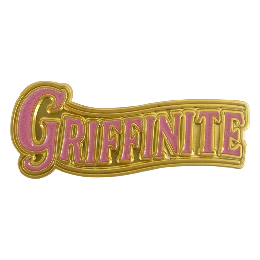 A gold and pink enamel January 2026 Members Only pin with "GRIFFINITE" in bold on a white background, paired with an exclusive lanyard.