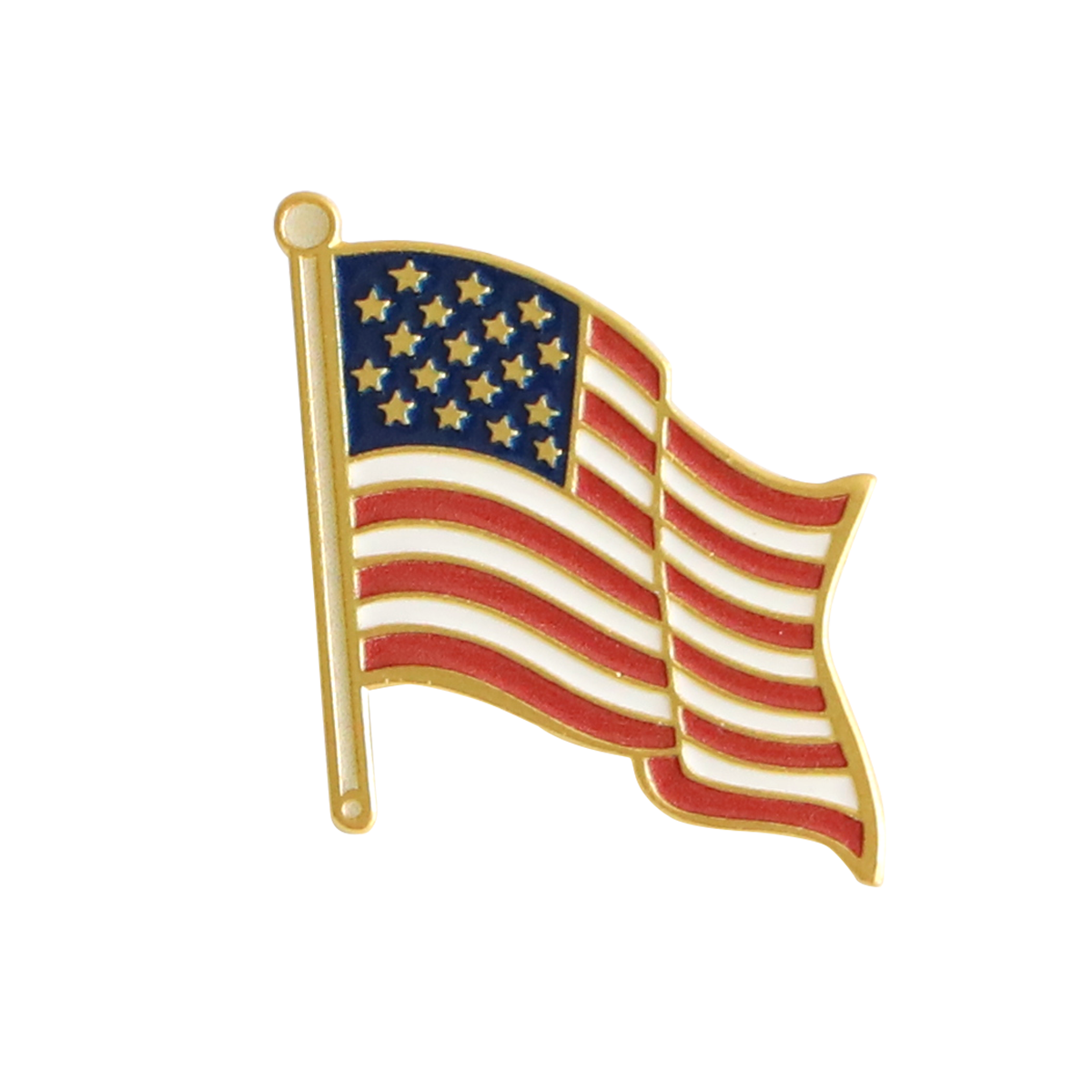 The Members Only July 2026 Pin is a gold-trimmed enamel pin shaped like the United States flag, featuring red and white stripes and a blue field of stars. This exclusive 2026 pin is free with purchase and grants you special access to Members Only livestreams.