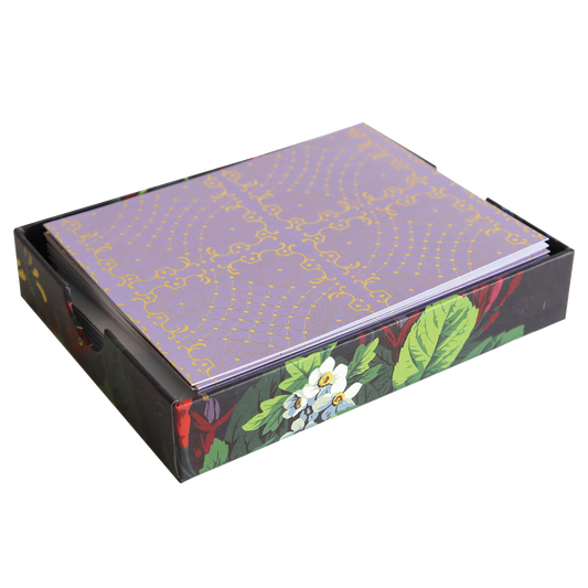 Astrid Lavender Blank Notecard with floral pattern, foil accent, and purple lid.