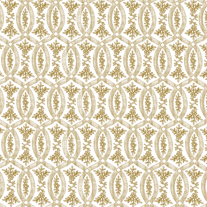 The 12x12 Phoebe Floral Gray Cardstock (5 sheets) features a symmetrical gold and white ornate pattern with oval floral motifs, ideal for archival projects or double-sided cardstock designs.