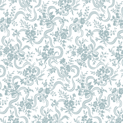 12x12 Phoebe Blue Feathers Cardstock comes in 5 sheets, featuring a seamless pattern of snakes intertwined with flowers and leaves in light blue on white—perfect for double-sided projects and archival use.