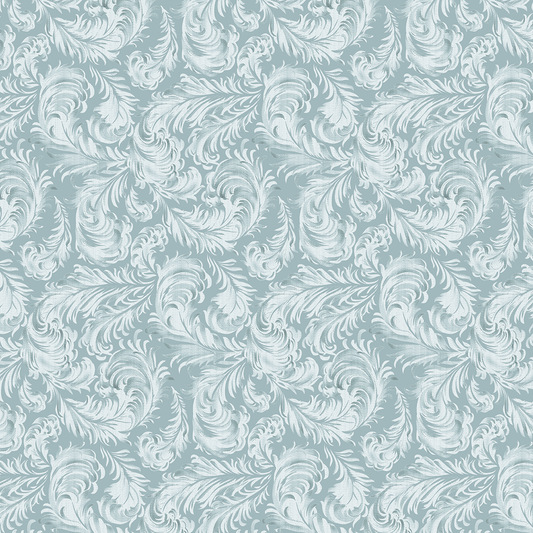 Add charm to your crafts with 12x12 Phoebe Blue Feathers Cardstock—5 sheets featuring seamless white vintage floral and leaf motifs on a light blue background, perfect for archival use and double-sided projects.