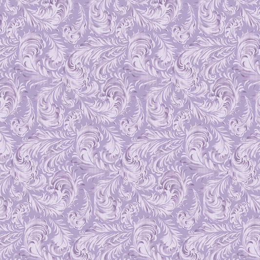 The 12x12 Phoebe Lavender Feathers Cardstock (5 sheets) features a seamless lavender floral damask and swirling leaf pattern on light purple. Double-sided, acid and lignin free for lasting quality—perfect for decorative projects.