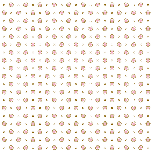 A repeating pattern of pink and green floral circles with brown Xs on a light background makes the 12x12 Virginia Pink Dot Cardstock (5 sheets) ideal for archival projects or crafting.