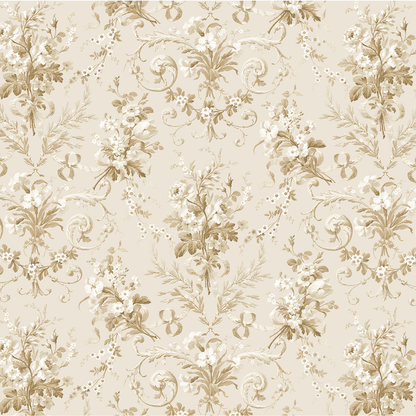 The 12x12 Faded Rose Floral Filigree Cardstock (5 sheets) features intricate vintage floral patterns in beige and brown, with bouquets, leaves, and scrolls on a light background—ideal for double-sided or archival use.