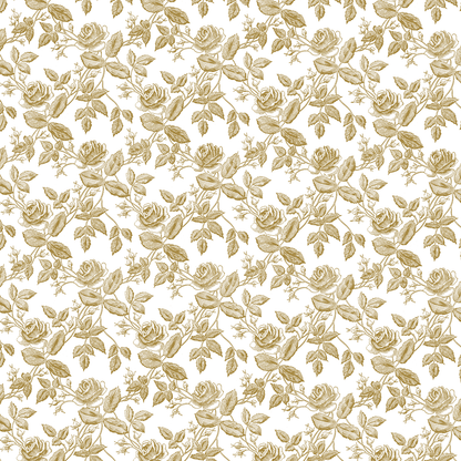 12x12 Faded Rose Vines Ivory Text Paper (5 sheets) features a seamless vintage gold rose and leaf design on white, ideal for archival use or complementing the Faded Rose collection.