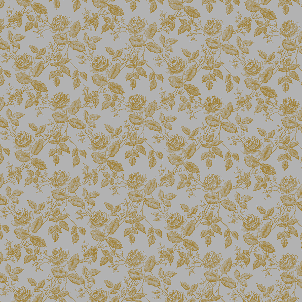 12x12 Faded Rose Vines Gray Text Paper, 5 sheets: features a repeating yellow rose pattern with leaves and stems on a light background. Perfect for adding timeless elegance to any project or the Faded Rose collection.