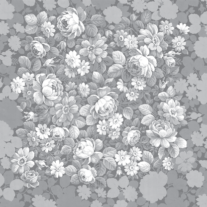 The 12x12 Faded Rose Flower Cluster Text Paper (5 sheets) features a grayscale floral pattern with densely arranged flowers and leaves, perfect for double-sided text paper or archival use.
