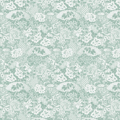 The 12x12 Lian Main Floral White Text Paper (5 sheets) features a seamless light green and white floral pattern with flowers, leaves, and geometrics—perfect for archival projects or double-sided text paper use.