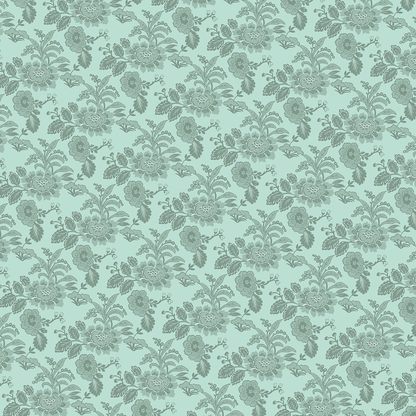 Featuring a repeating floral pattern with detailed teal flowers and leaves on a light teal background, the 12x12 Lian Fans Green Cardstock (5 sheets) is ideal for your double-sided cardstock projects.