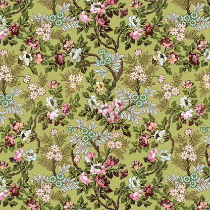 The 12x12 Lian Main Floral Green Cardstock (5 sheets) features a seamless floral pattern with flowers and green leaves on a light olive background—ideal for archival use or double-sided cardstock projects.