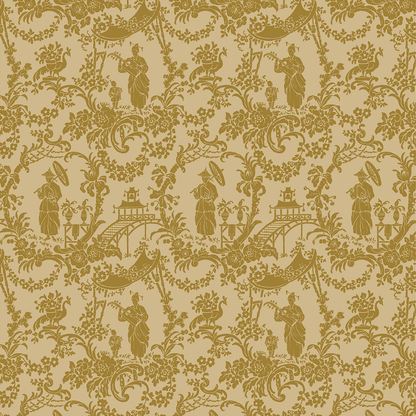 The 12x12 Lian Pagodas Blue Cardstock features Asian-inspired figures, bridges, flowers, and foliage in gold on a blue background—comes in a pack of 5 sheets, perfect for archival projects or double-sided crafting.
