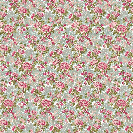 Featuring a repeating floral pattern with pink and red flowers and green leaves on a light blue background, the 12x12 Lian Floral Branches Blue Cardstock (5 sheets) is ideal for archival use or crafting projects.