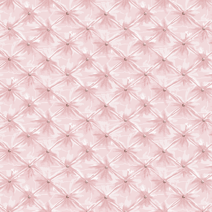 The 12x12 Francesca Tufted Pink Text Paper features a seamless pattern of pink, diamond-shaped tufted upholstery with button details, offering a quilted texture ideal for archival use or double-sided text projects—pack includes 5 sheets.