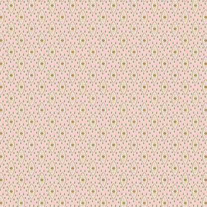 A seamless gold geometric and floral pattern with green on light pink, ideal for archival use or crafts with the 12x12 Francesca Floral Vine White Cardstock (5 sheets).