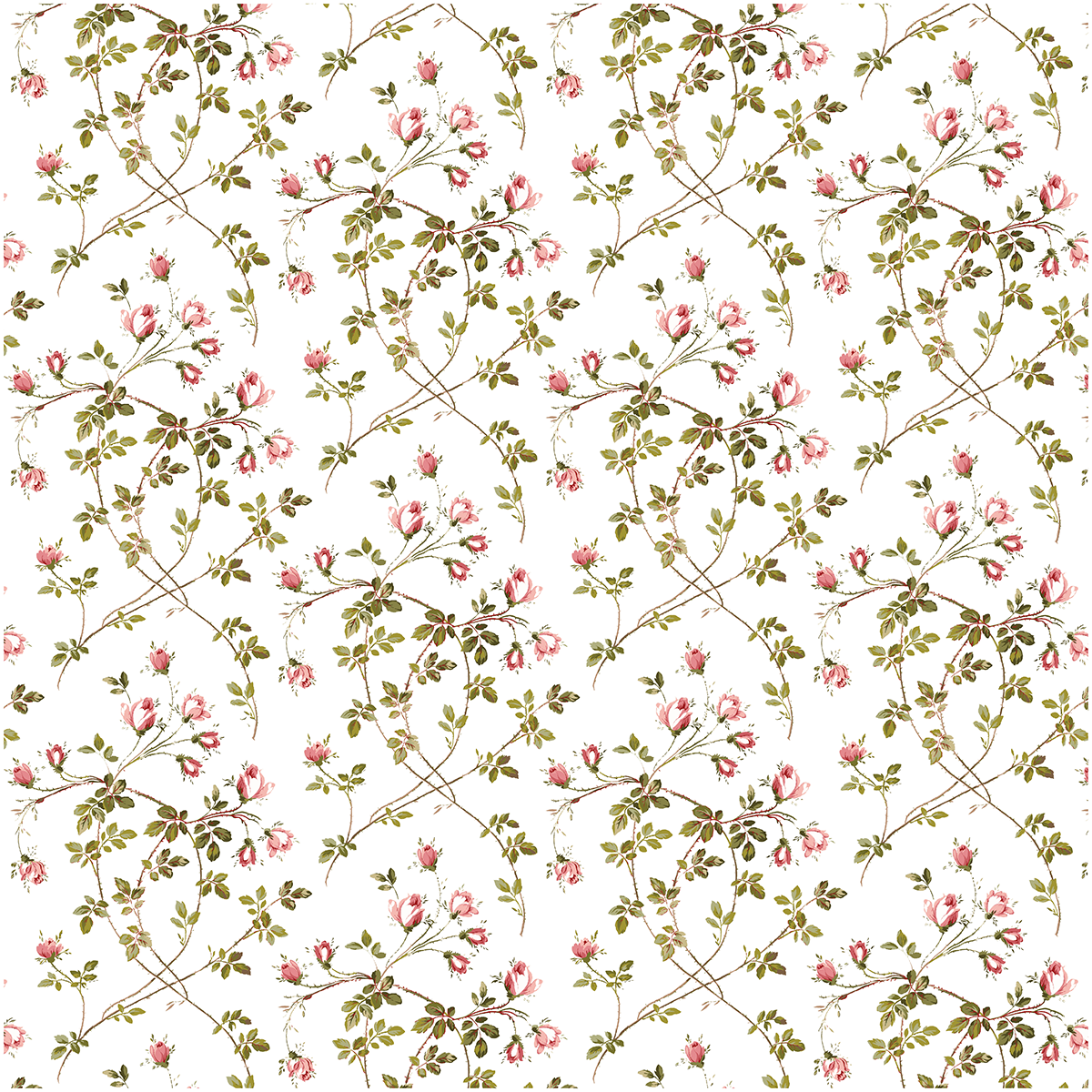 Featuring a repeating pattern of delicate pink flowers and green leaves on a white background, the 12x12 Francesca Floral Vine White Cardstock (5 sheets) is ideal for archival use and perfect for your crafting projects.