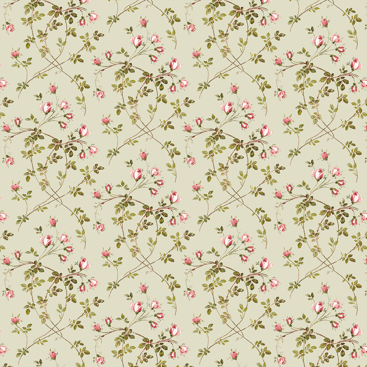 The 12x12 Francesca Floral Vine Green Cardstock (5 sheets) features a symmetrical vintage pink rose and green leaf pattern on beige—perfect for double-sided cardstock or archival projects.