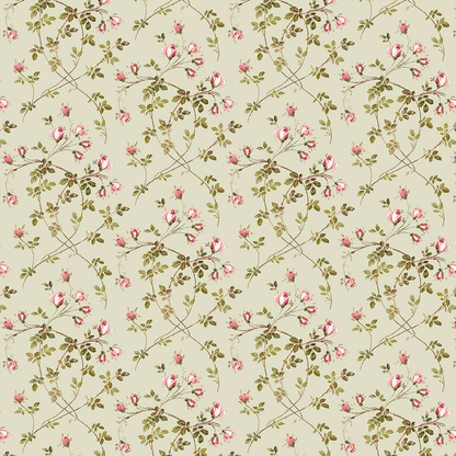 The 12x12 Francesca Floral Vine Green Cardstock (5 sheets) features a symmetrical vintage pink rose and green leaf pattern on beige—perfect for double-sided cardstock or archival projects.