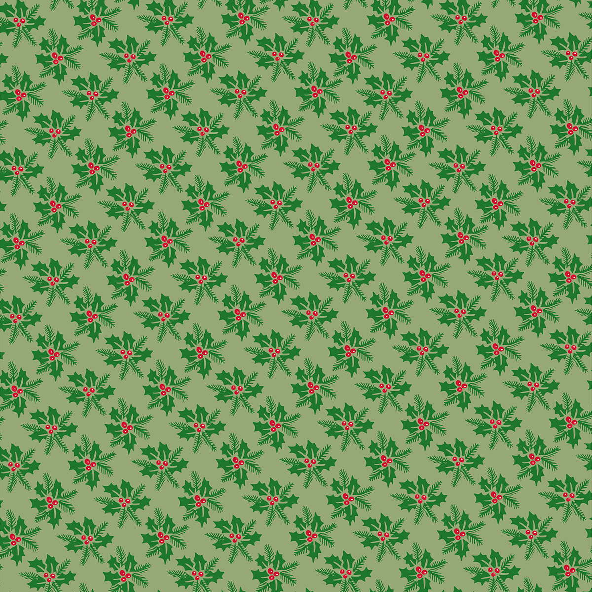The 12X12 Christmas Damask Cardstock (5 sheets) features a seamless pattern of green holly leaves and red berry clusters on a light green background, perfect for festive projects or archival use.