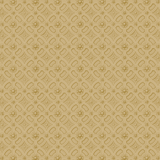 The 12X12 For Him Circle Medallion Gold Cardstock features a vintage-style, symmetrical pattern with gold and beige geometric shapes and circular motifs—perfect for double-sided holiday crafts. Set includes 5 sheets.