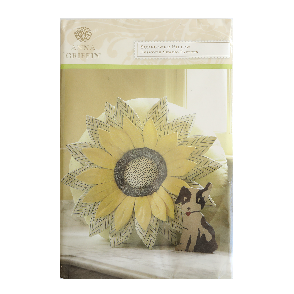 A dog-themed Sunflower Pillow Pattern, adding whimsy to any space.