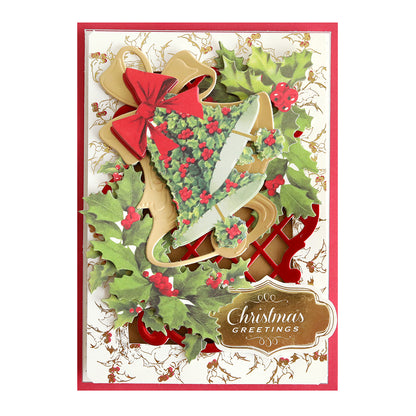 A retro Christmas card featuring holly and bells, perfect for a festive seasonal craft project. Comes with storage folio to protect your Retro Holly Sticker Bundle.