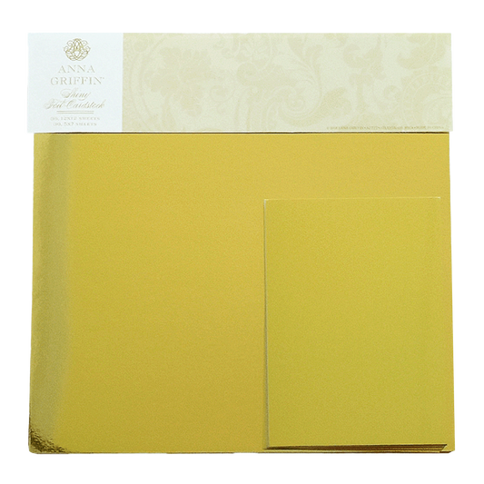 The Shiny Foil Cardstock Bundle, Gold features 250gsm shiny foil sheets with a decorative label at the top.