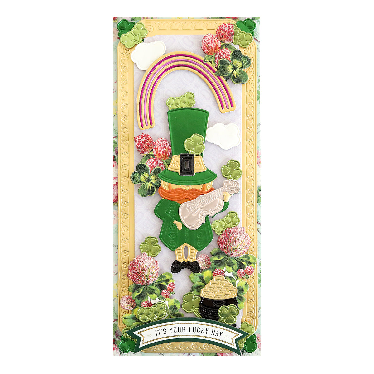 A St. Patrick's Day card featuring a Slimline Leprechaun Die.