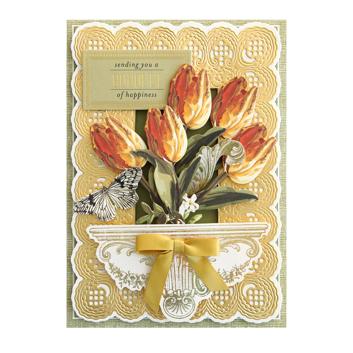 A card with Tulip Stickers and Sentiments in a vase.