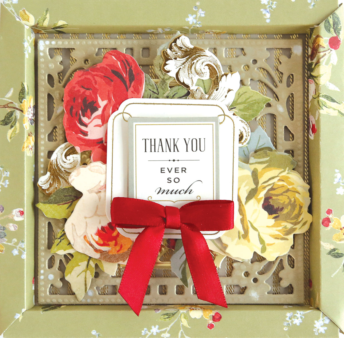 a close up of a card with a red bow.