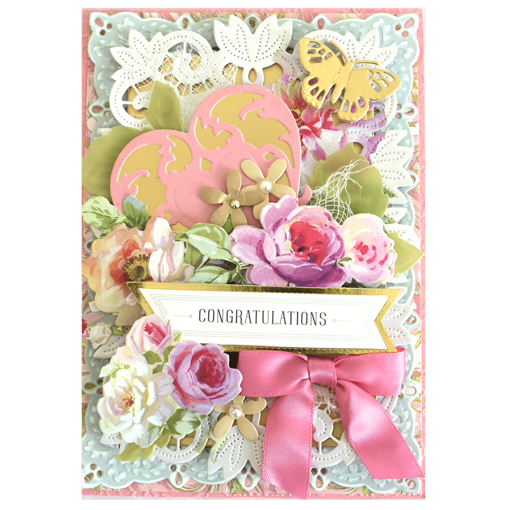a congratulations card with flowers and butterflies.
